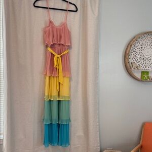 Red Dress Boutique BNWOT Colorful Layered Maxi Dress S